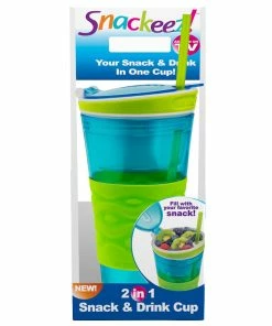 TVTimeDirect Snackeez 2-in-1 Snack & Drink Cup (Blue/Green) 24oz Kitchen