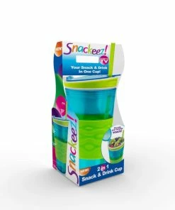 TVTimeDirect Snackeez 2-in-1 Snack & Drink Cup (Blue/Green) 24oz Kitchen