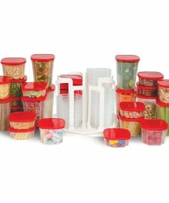 TVTimeDirect Spin And Store Food Storage (8 Oz, 16 Oz And 24 Oz, Red Lids) Kitchen