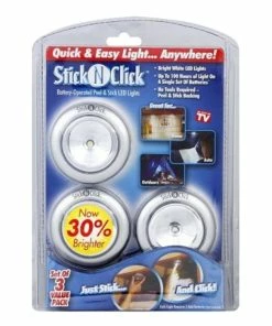 TVTimeDirect Houseware Stick 'N' Click - Peel And Stick LED Lights - Set Of 3 - Silver -MO