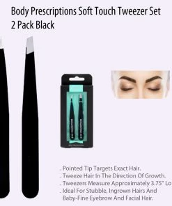 TVTimeDirect Body Prescriptions 2 Pack Black Soft Touch Tweezer Set In Black And Teal Box Health & Beauty