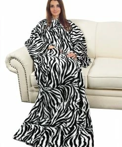 TVTimeDirect Warmie Designer Cozy Blanket With Sleeves (Zebra) Bed & Bath