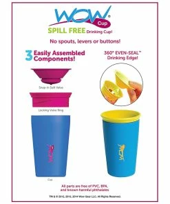 TVTimeDirect Wow Cup For Kids Original 360 Sippy Cup, Pink With Blue Lid, 9 Oz TWO PACK