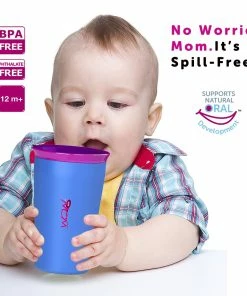 TVTimeDirect Wow Cup For Kids Original 360 Sippy Cup, Pink With Blue Lid, 9 Oz TWO PACK