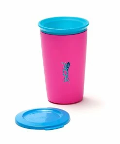 TVTimeDirect Wow Cup For Kids Original 360 Sippy Cup, Pink With Blue Lid, 9 Oz TWO PACK